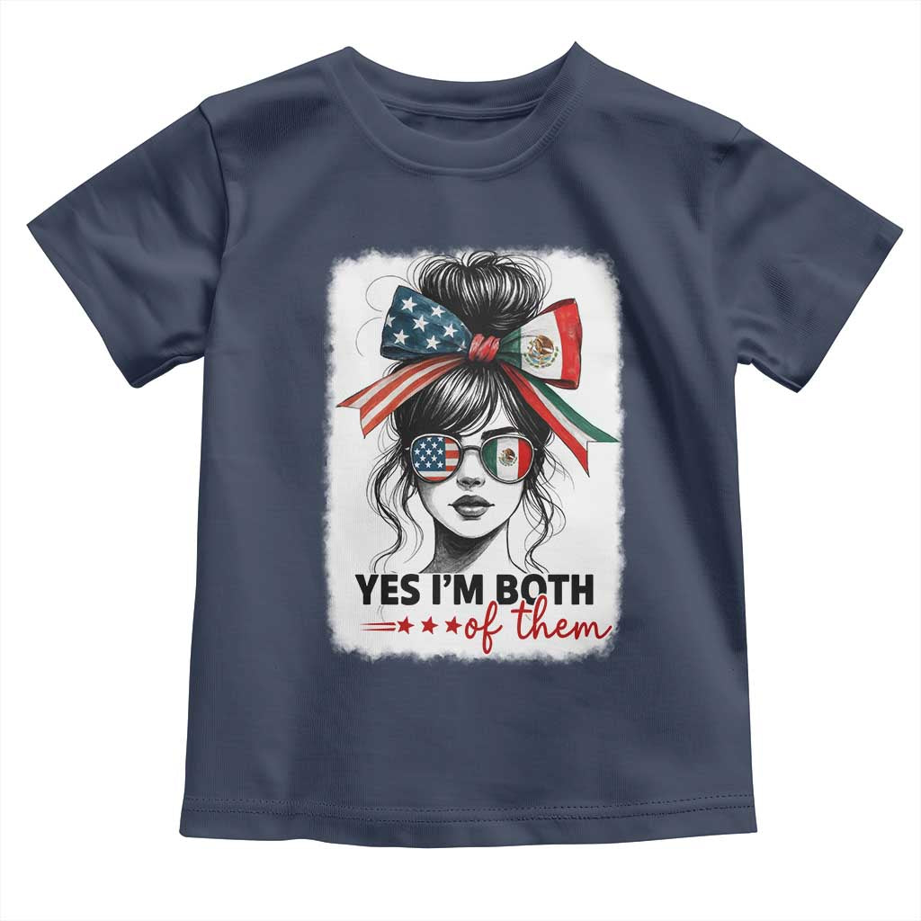 American Mexican Roots Toddler T Shirt Messy Bun Mexico America Half American Flag - Wonder Print Shop