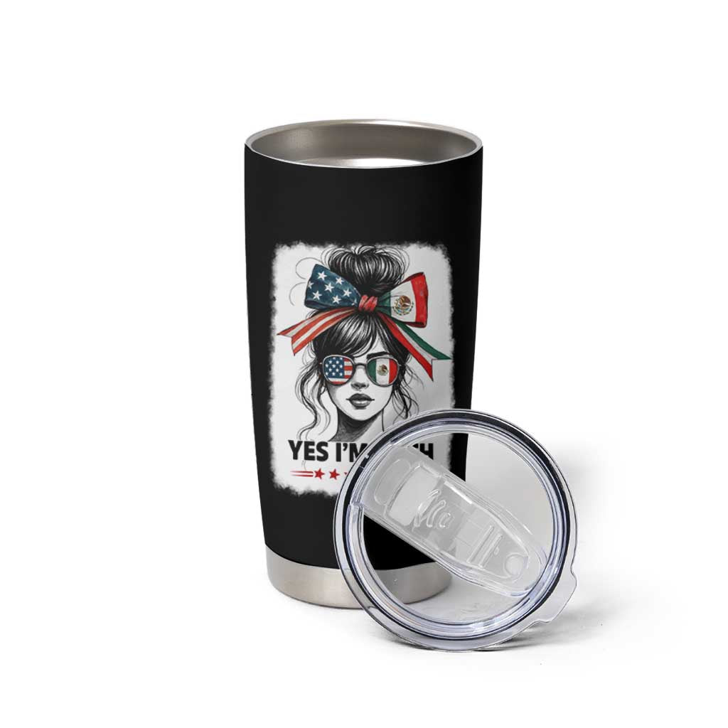 American Mexican Roots Tumbler Cup Messy Bun Mexico America Half American Flag - Wonder Print Shop