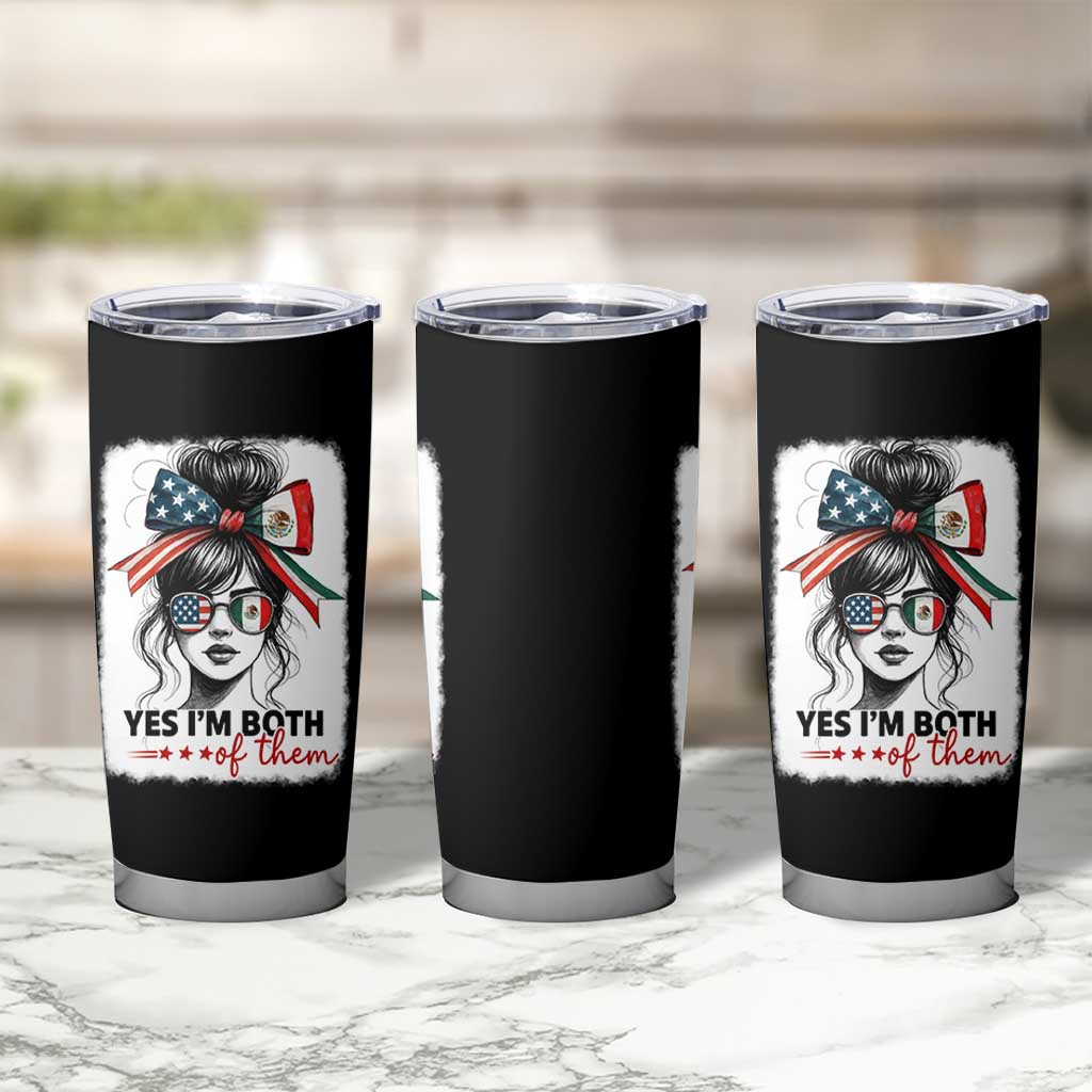 American Mexican Roots Tumbler Cup Messy Bun Mexico America Half American Flag - Wonder Print Shop
