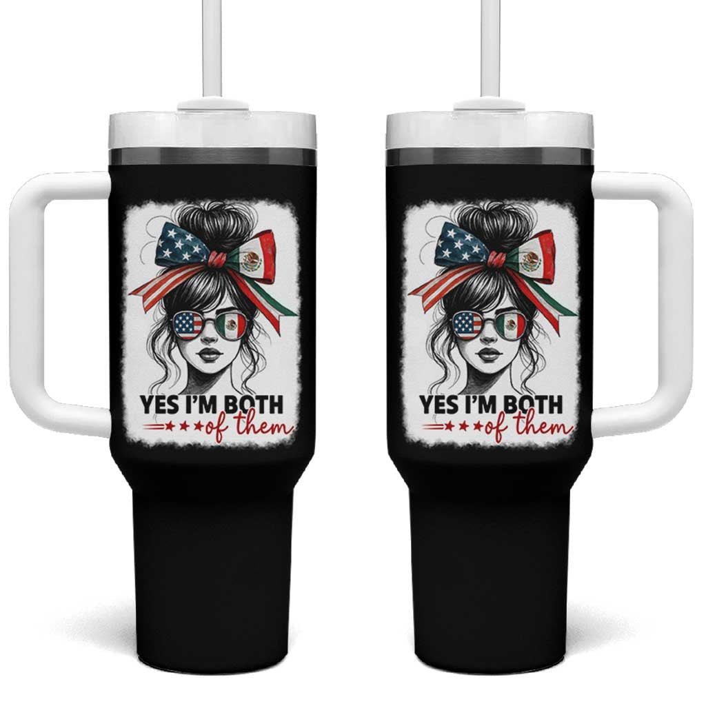 American Mexican Roots Tumbler With Handle Messy Bun Mexico America Half American Flag - Wonder Print Shop