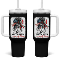 American Mexican Roots Tumbler With Handle Messy Bun Mexico America Half American Flag - Wonder Print Shop