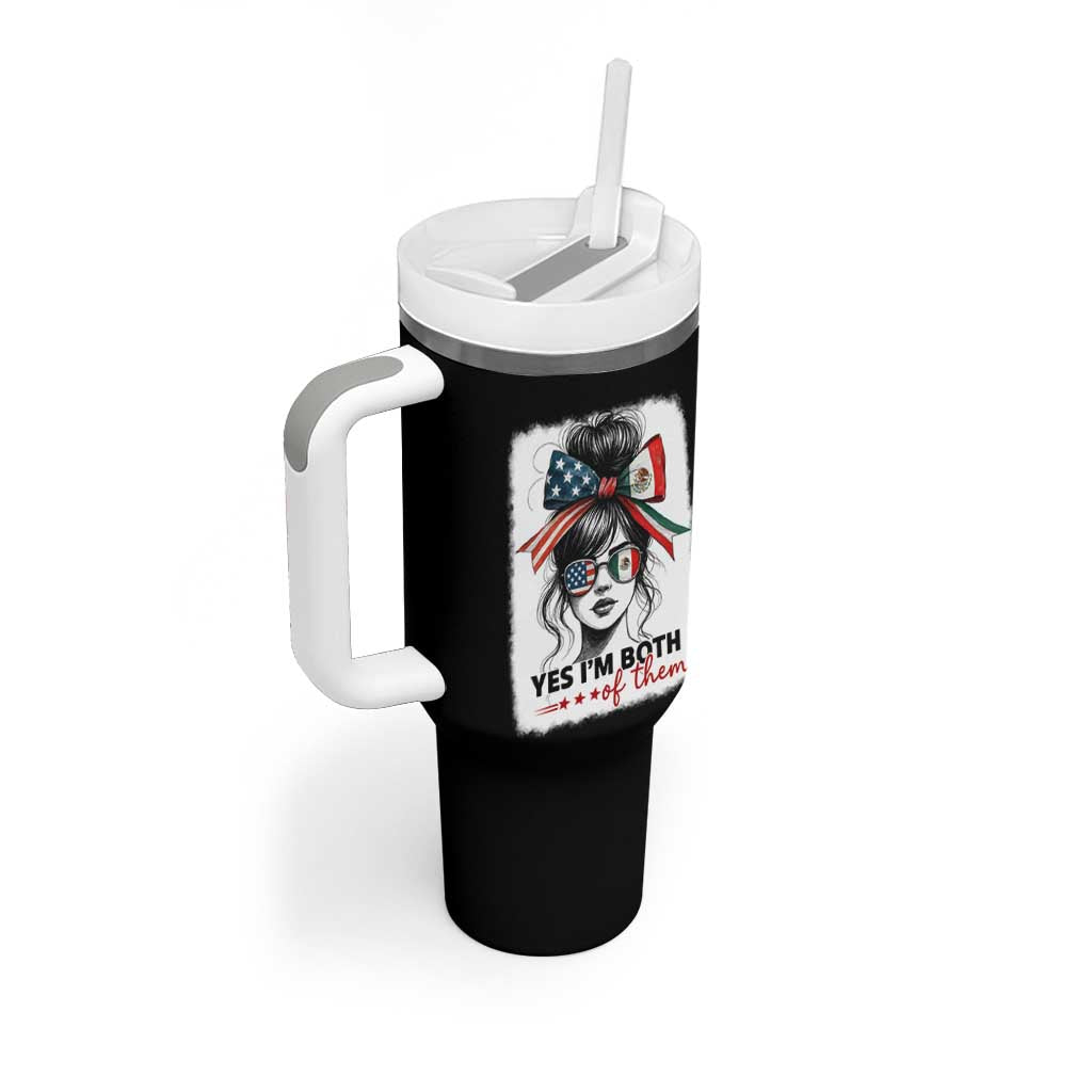 American Mexican Roots Tumbler With Handle Messy Bun Mexico America Half American Flag - Wonder Print Shop
