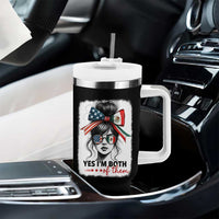 American Mexican Roots Tumbler With Handle Messy Bun Mexico America Half American Flag - Wonder Print Shop