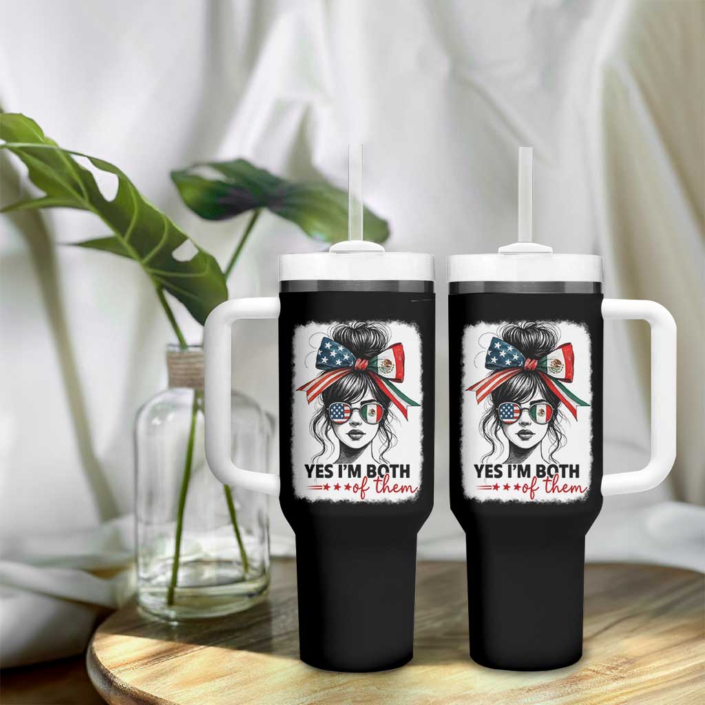 American Mexican Roots Tumbler With Handle Messy Bun Mexico America Half American Flag - Wonder Print Shop