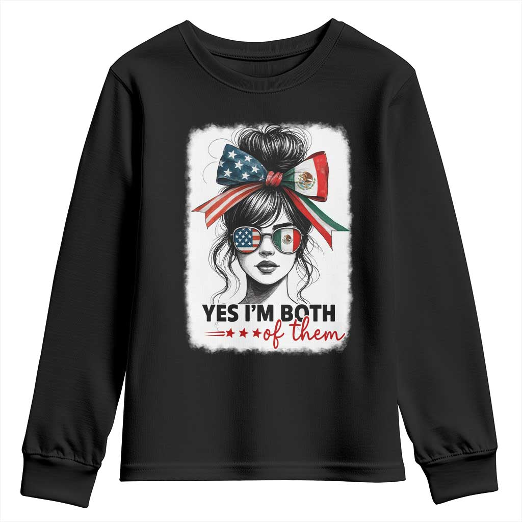 American Mexican Roots Youth Sweatshirt Messy Bun Mexico America Half American Flag - Wonder Print Shop