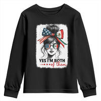 American Mexican Roots Youth Sweatshirt Messy Bun Mexico America Half American Flag - Wonder Print Shop