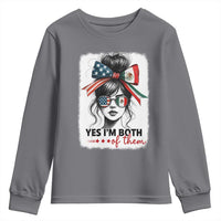 American Mexican Roots Youth Sweatshirt Messy Bun Mexico America Half American Flag - Wonder Print Shop