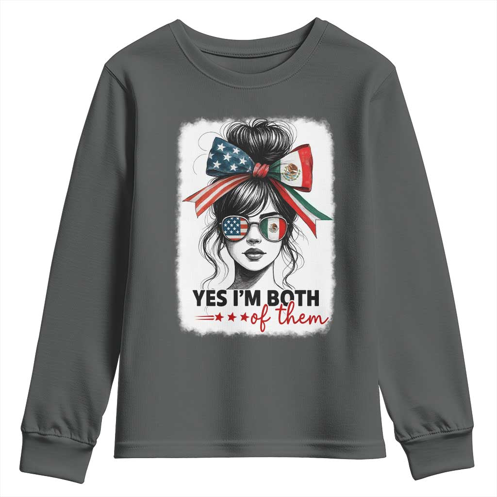 American Mexican Roots Youth Sweatshirt Messy Bun Mexico America Half American Flag - Wonder Print Shop