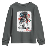 American Mexican Roots Youth Sweatshirt Messy Bun Mexico America Half American Flag - Wonder Print Shop