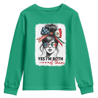 American Mexican Roots Youth Sweatshirt Messy Bun Mexico America Half American Flag - Wonder Print Shop