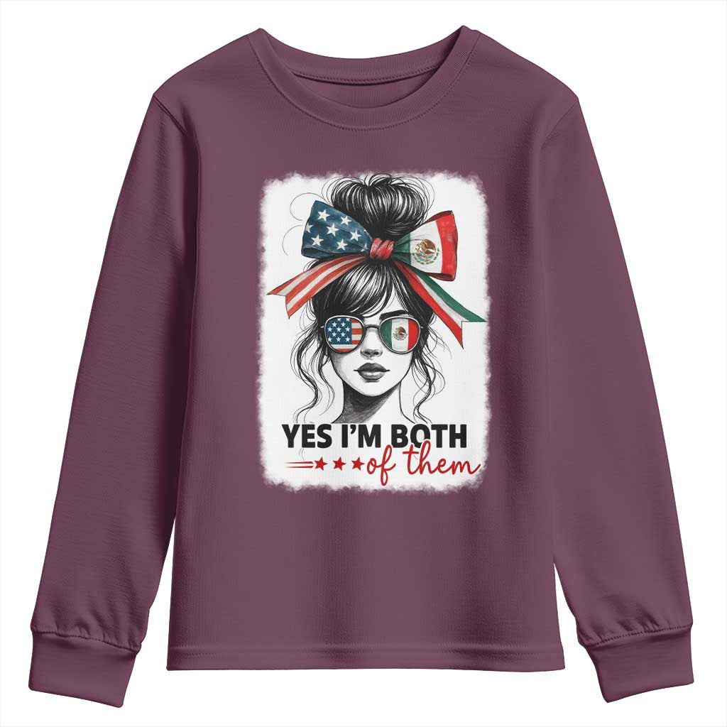 American Mexican Roots Youth Sweatshirt Messy Bun Mexico America Half American Flag - Wonder Print Shop