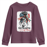 American Mexican Roots Youth Sweatshirt Messy Bun Mexico America Half American Flag - Wonder Print Shop