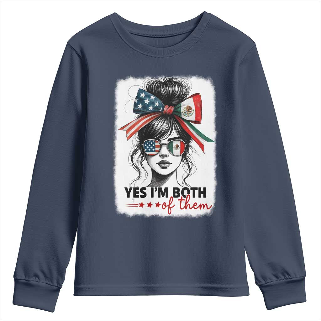 American Mexican Roots Youth Sweatshirt Messy Bun Mexico America Half American Flag - Wonder Print Shop