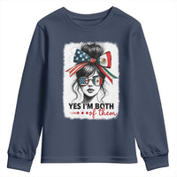 American Mexican Roots Youth Sweatshirt Messy Bun Mexico America Half American Flag - Wonder Print Shop