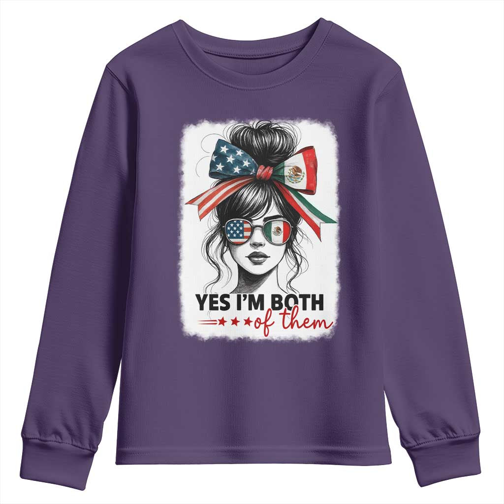American Mexican Roots Youth Sweatshirt Messy Bun Mexico America Half American Flag - Wonder Print Shop