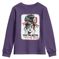 American Mexican Roots Youth Sweatshirt Messy Bun Mexico America Half American Flag - Wonder Print Shop