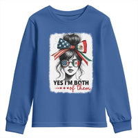 American Mexican Roots Youth Sweatshirt Messy Bun Mexico America Half American Flag - Wonder Print Shop