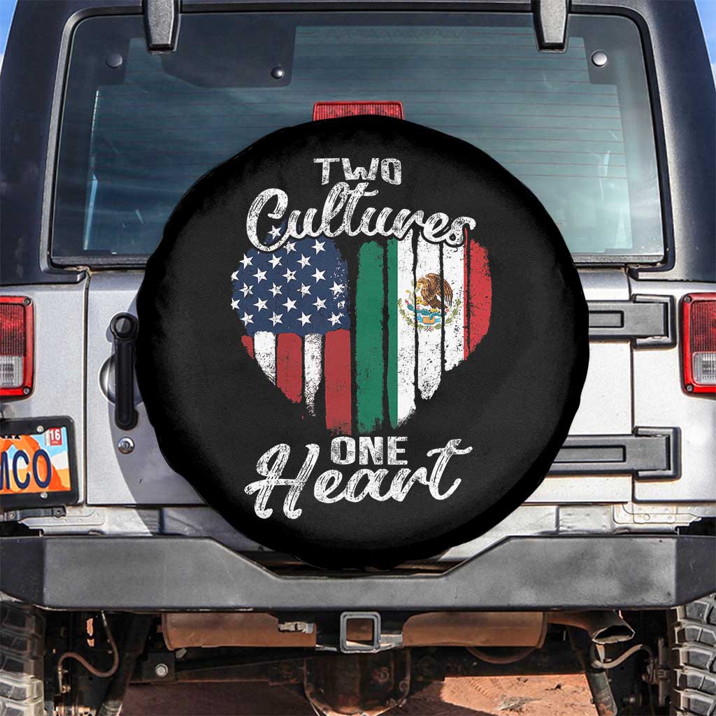 Mexican Roots Spare Tire Cover Mexican American Flag Two Cultures One Heart - Wonder Print Shop