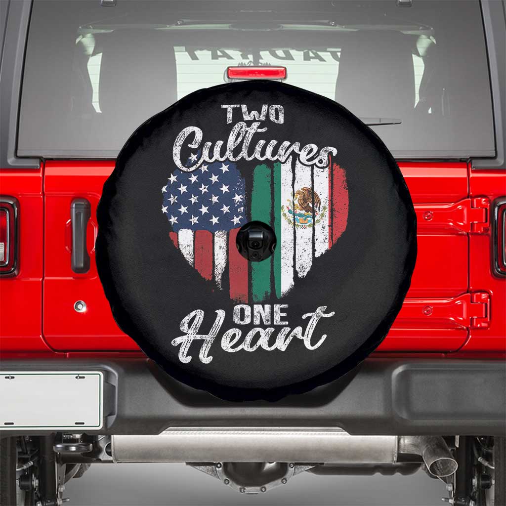 Mexican Roots Spare Tire Cover Mexican American Flag Two Cultures One Heart - Wonder Print Shop