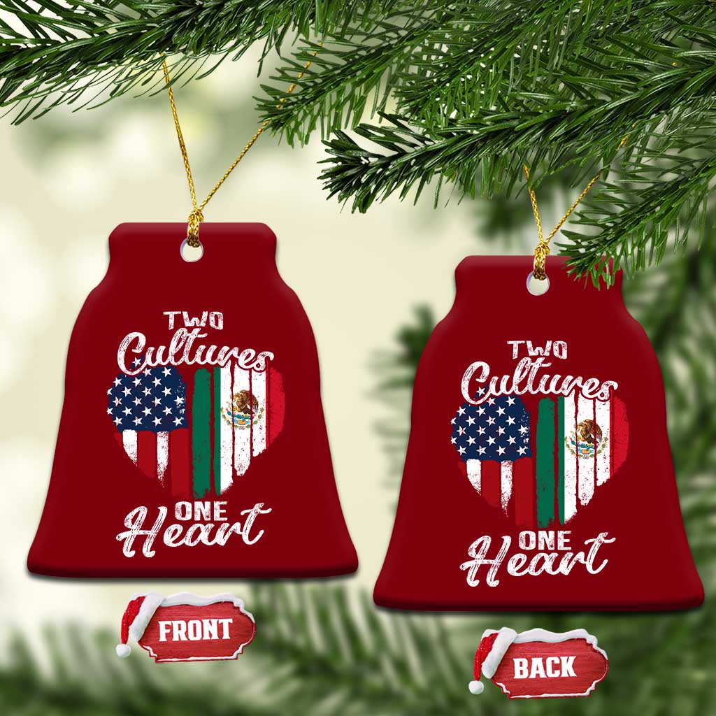 Mexican Roots Ceramic Ornament Mexican American Flag Two Cultures One Heart - Wonder Print Shop
