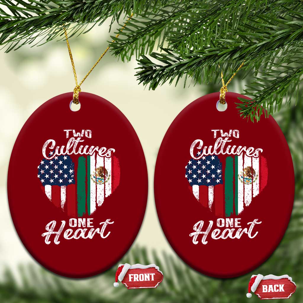 Mexican Roots Ceramic Ornament Mexican American Flag Two Cultures One Heart - Wonder Print Shop