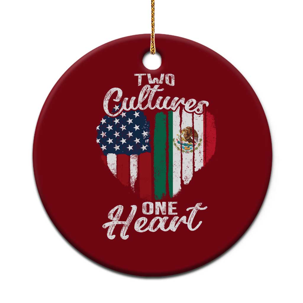 Mexican Roots Ceramic Ornament Mexican American Flag Two Cultures One Heart - Wonder Print Shop