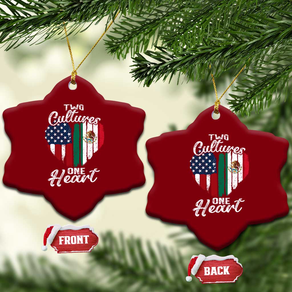 Mexican Roots Ceramic Ornament Mexican American Flag Two Cultures One Heart - Wonder Print Shop