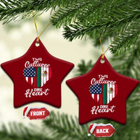Mexican Roots Ceramic Ornament Mexican American Flag Two Cultures One Heart - Wonder Print Shop