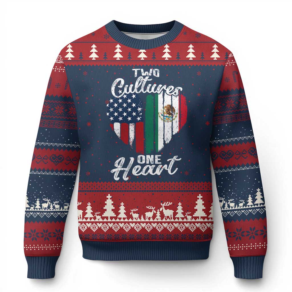 Mexican Roots Ugly Christmas Sweater Mexican American Flag Two Cultures One Heart - Wonder Print Shop