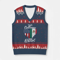 Mexican Roots V-Neck Knit Sweater Vest Mexican American Flag Two Cultures One Heart - Wonder Print Shop