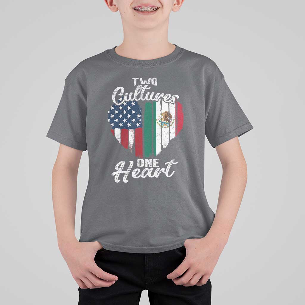 Mexican Roots T Shirt For Kid Mexican American Flag Two Cultures One Heart - Wonder Print Shop