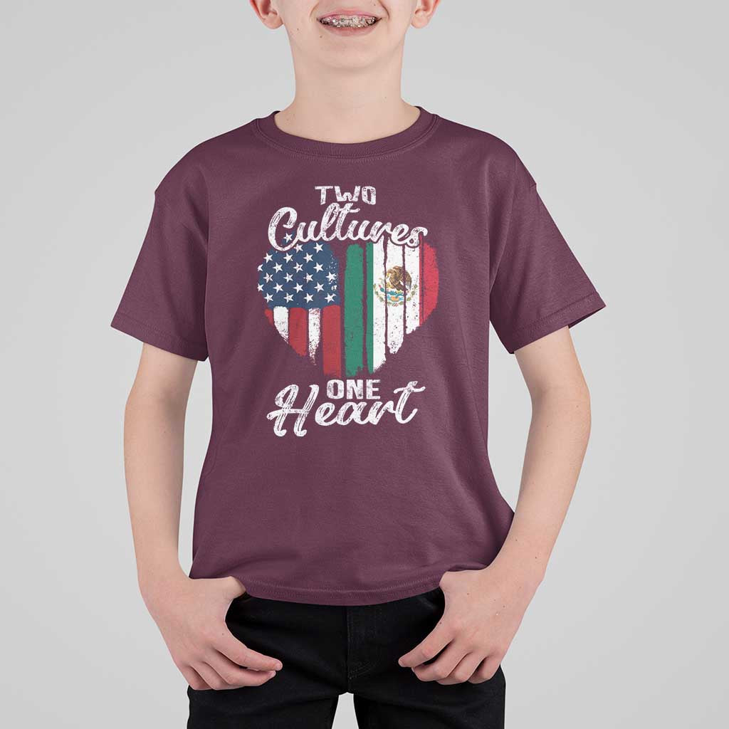 Mexican Roots T Shirt For Kid Mexican American Flag Two Cultures One Heart - Wonder Print Shop