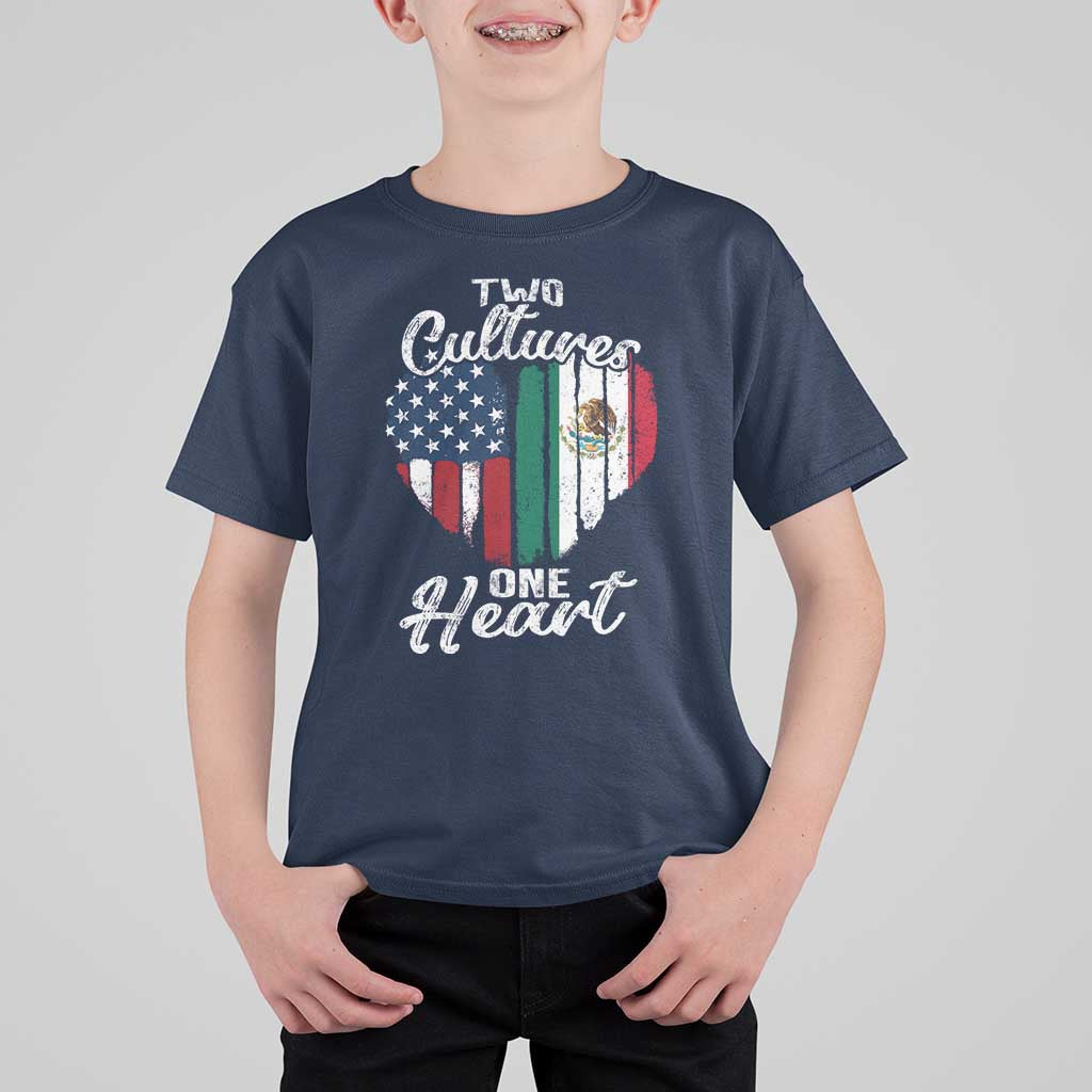 Mexican Roots T Shirt For Kid Mexican American Flag Two Cultures One Heart - Wonder Print Shop
