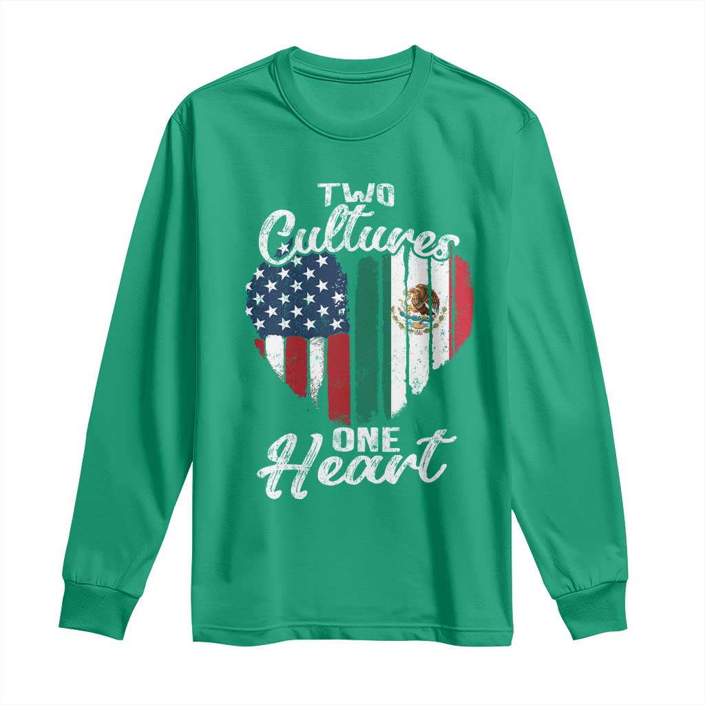 Mexican Roots Long Sleeve Shirt Mexican American Flag Two Cultures One Heart - Wonder Print Shop