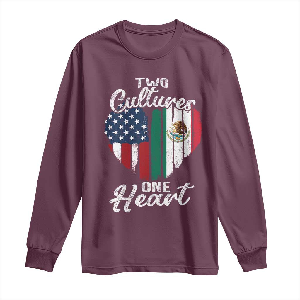 Mexican Roots Long Sleeve Shirt Mexican American Flag Two Cultures One Heart - Wonder Print Shop