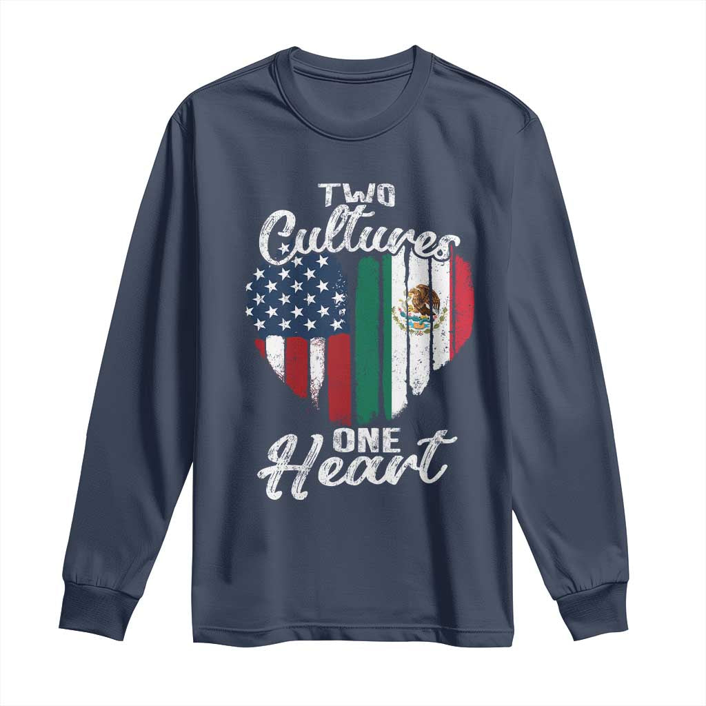 Mexican Roots Long Sleeve Shirt Mexican American Flag Two Cultures One Heart - Wonder Print Shop