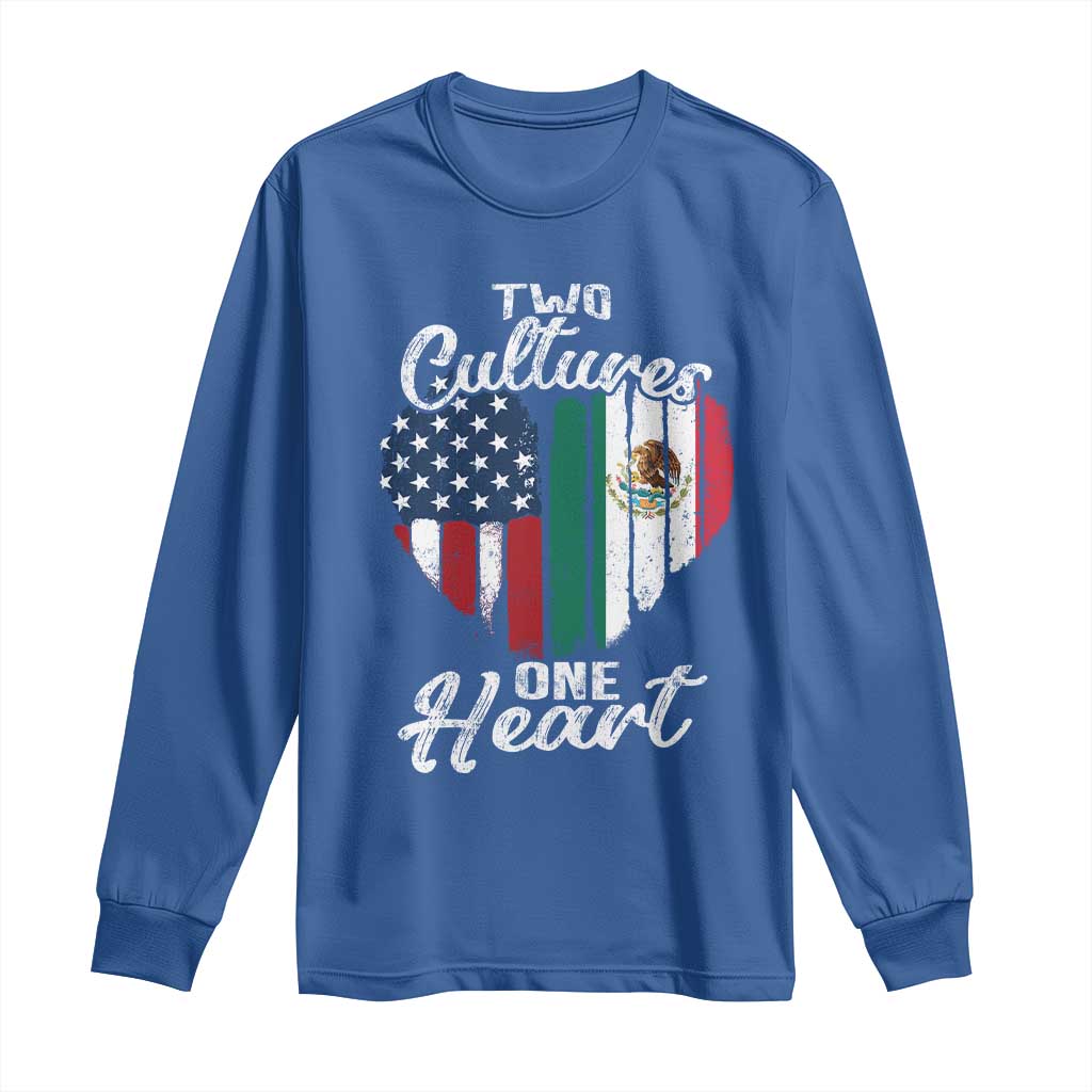 Mexican Roots Long Sleeve Shirt Mexican American Flag Two Cultures One Heart - Wonder Print Shop