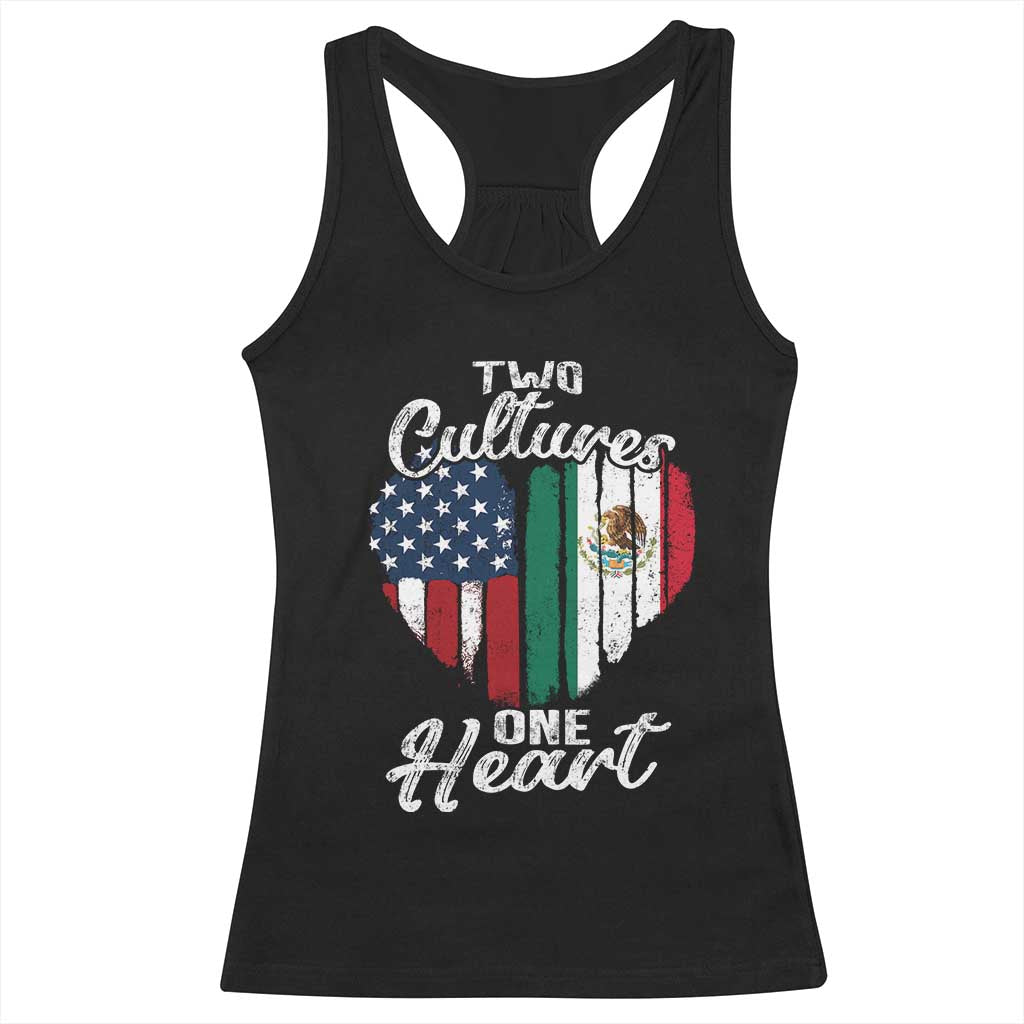 Mexican Roots Racerback Tank Top Mexican American Flag Two Cultures One Heart - Wonder Print Shop