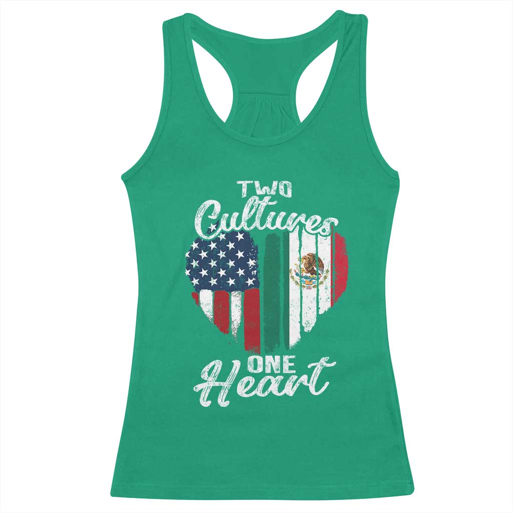 Mexican Roots Racerback Tank Top Mexican American Flag Two Cultures One Heart - Wonder Print Shop