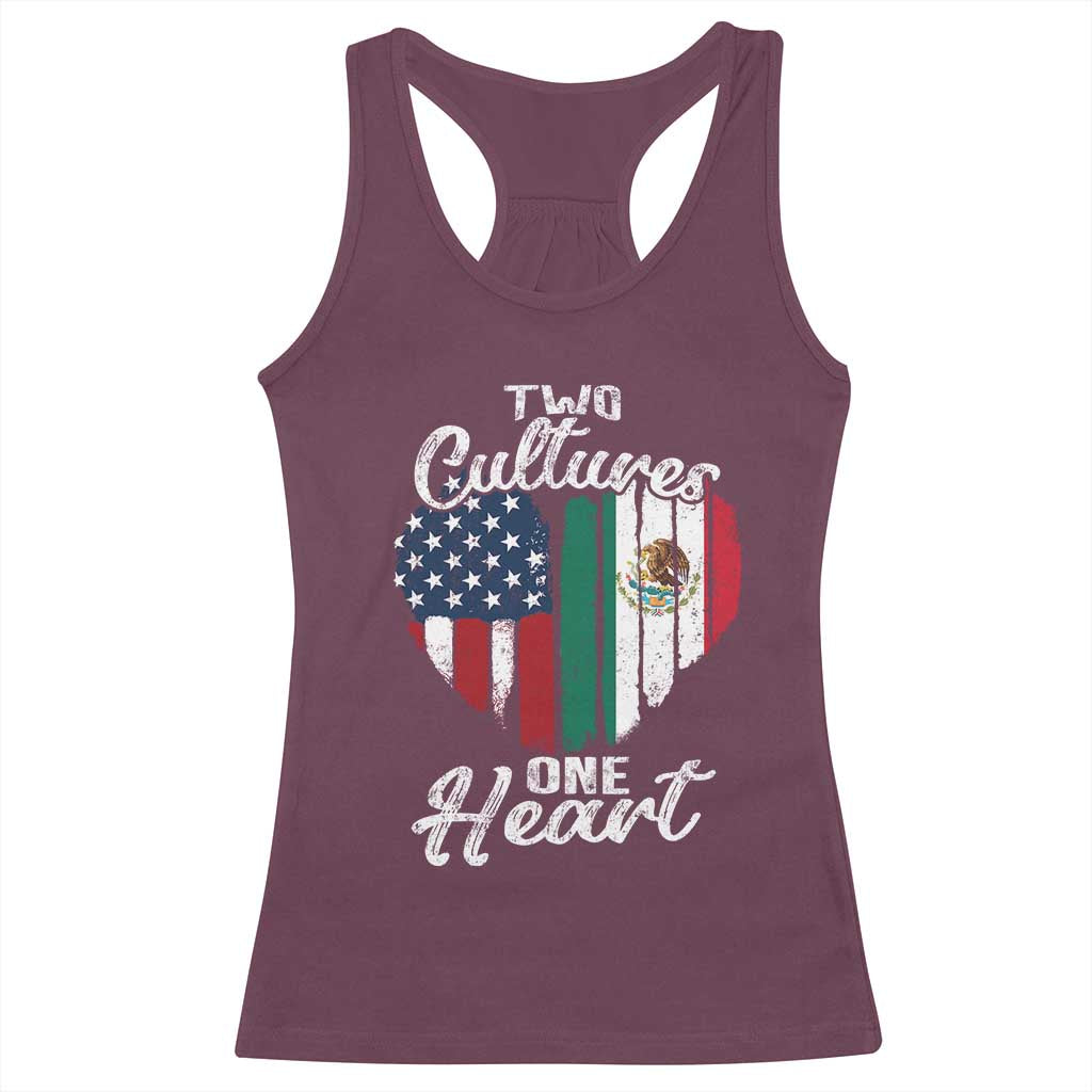 Mexican Roots Racerback Tank Top Mexican American Flag Two Cultures One Heart - Wonder Print Shop