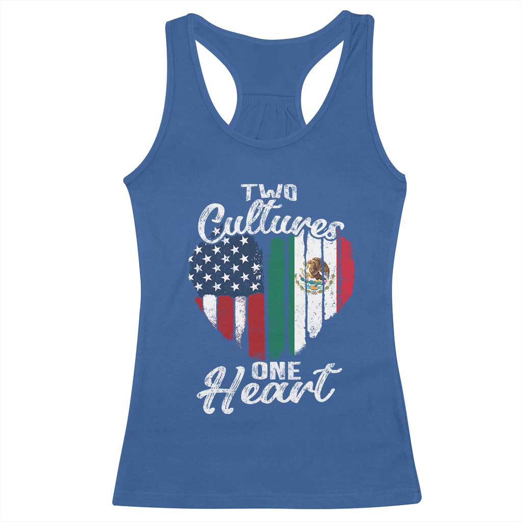 Mexican Roots Racerback Tank Top Mexican American Flag Two Cultures One Heart - Wonder Print Shop