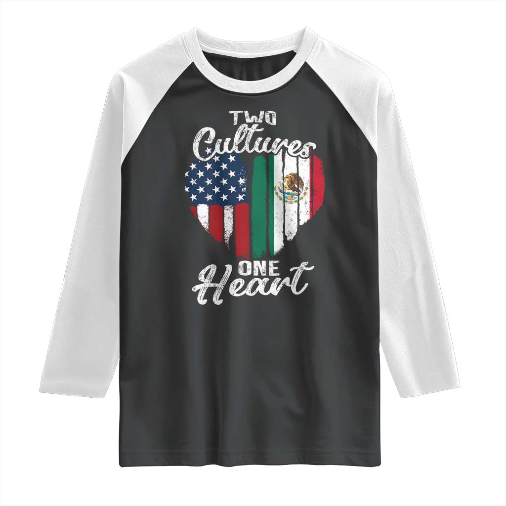 Mexican Roots Raglan Shirt Mexican American Flag Two Cultures One Heart - Wonder Print Shop