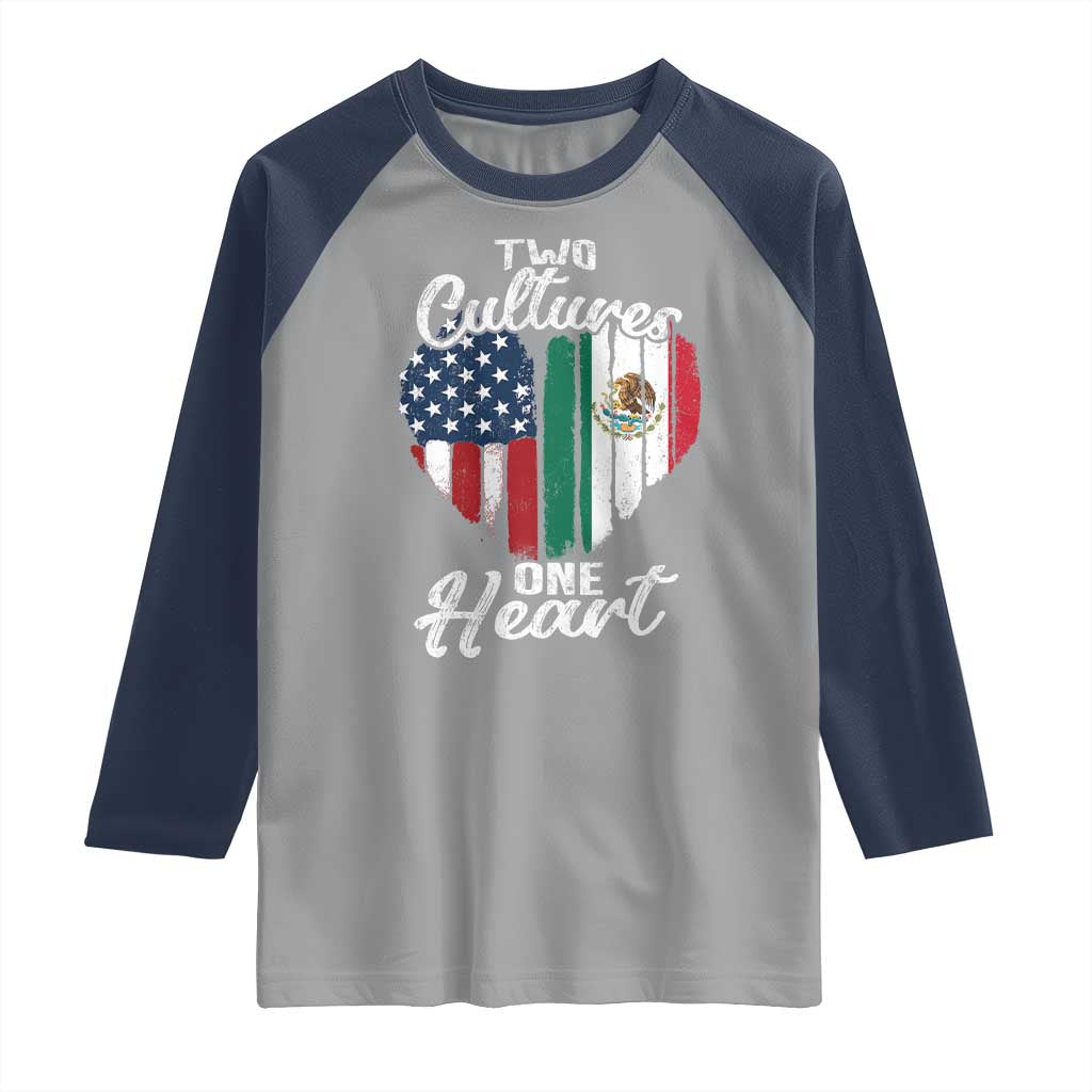 Mexican Roots Raglan Shirt Mexican American Flag Two Cultures One Heart - Wonder Print Shop