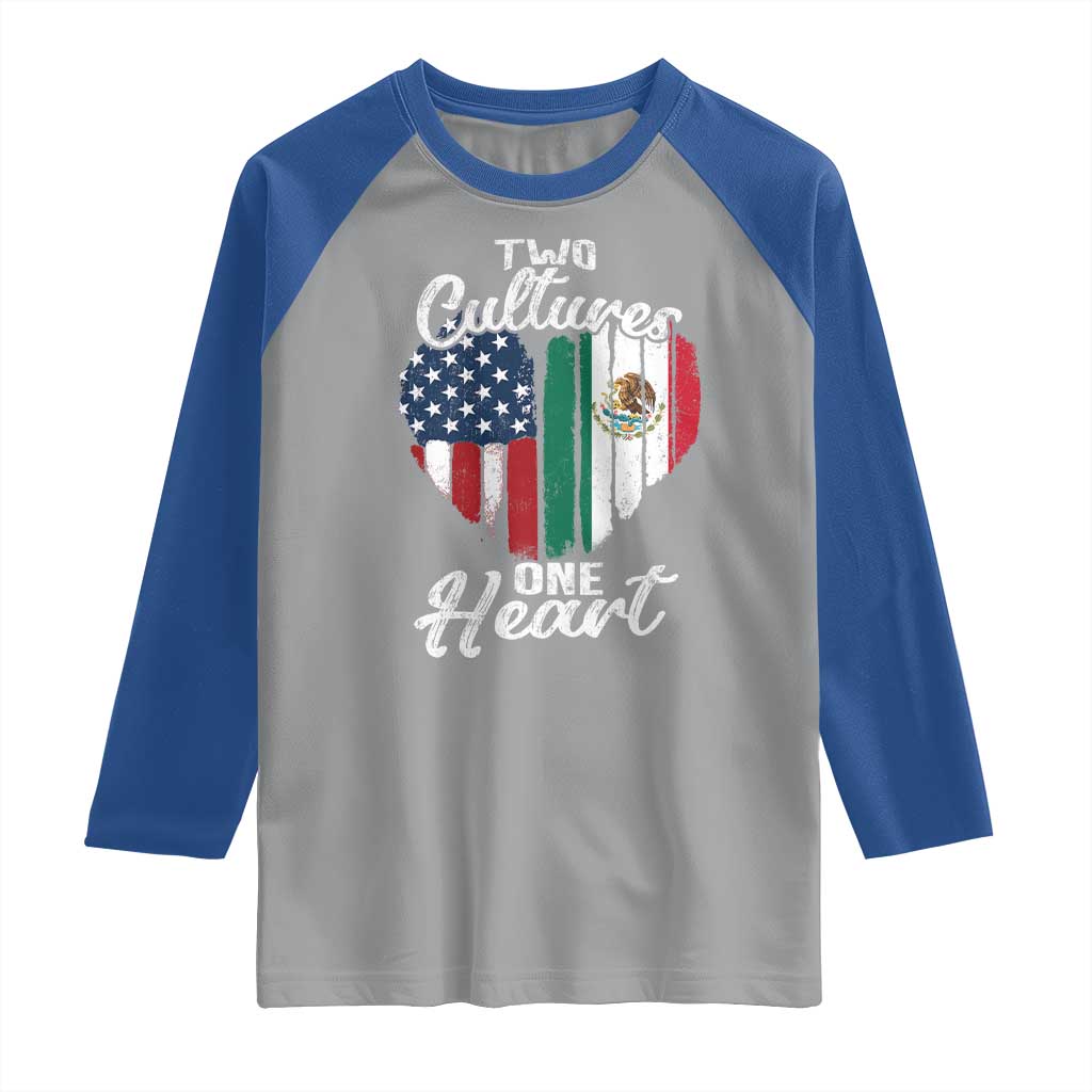 Mexican Roots Raglan Shirt Mexican American Flag Two Cultures One Heart - Wonder Print Shop