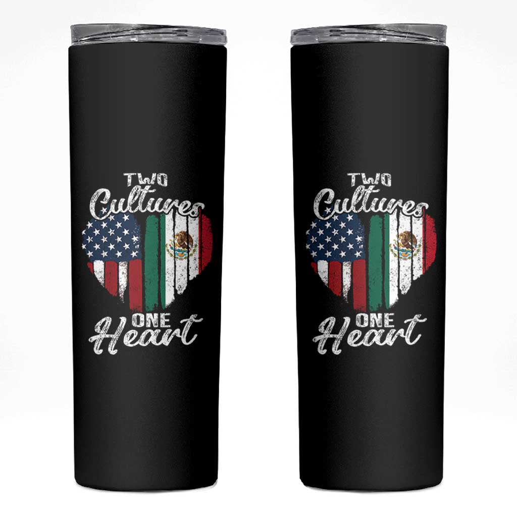 Mexican Roots Skinny Tumbler Mexican American Flag Two Cultures One Heart - Wonder Print Shop