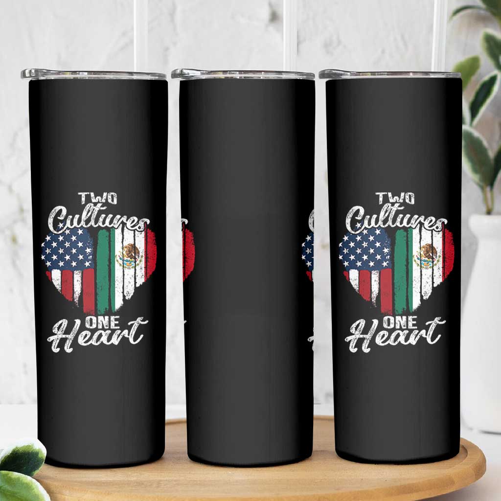 Mexican Roots Skinny Tumbler Mexican American Flag Two Cultures One Heart - Wonder Print Shop