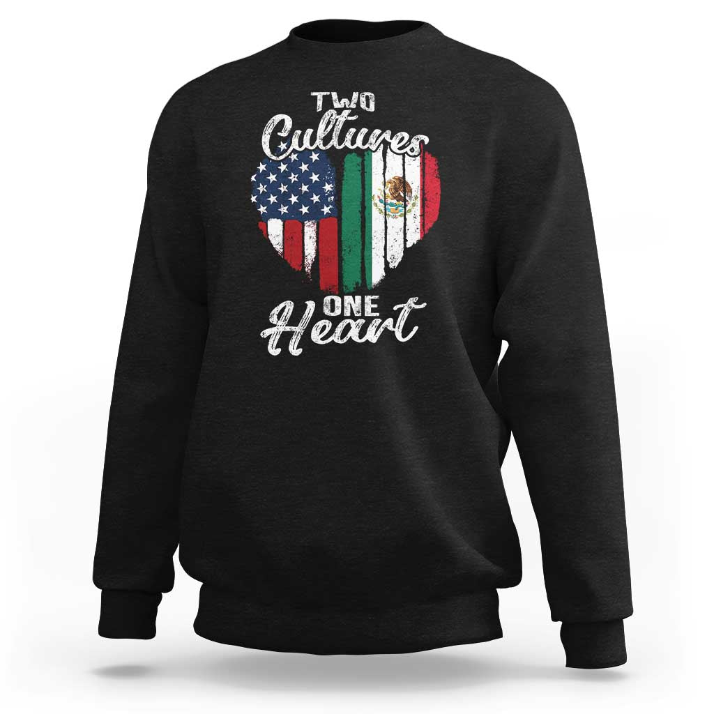 Mexican Roots Sweatshirt Mexican American Flag Two Cultures One Heart - Wonder Print Shop