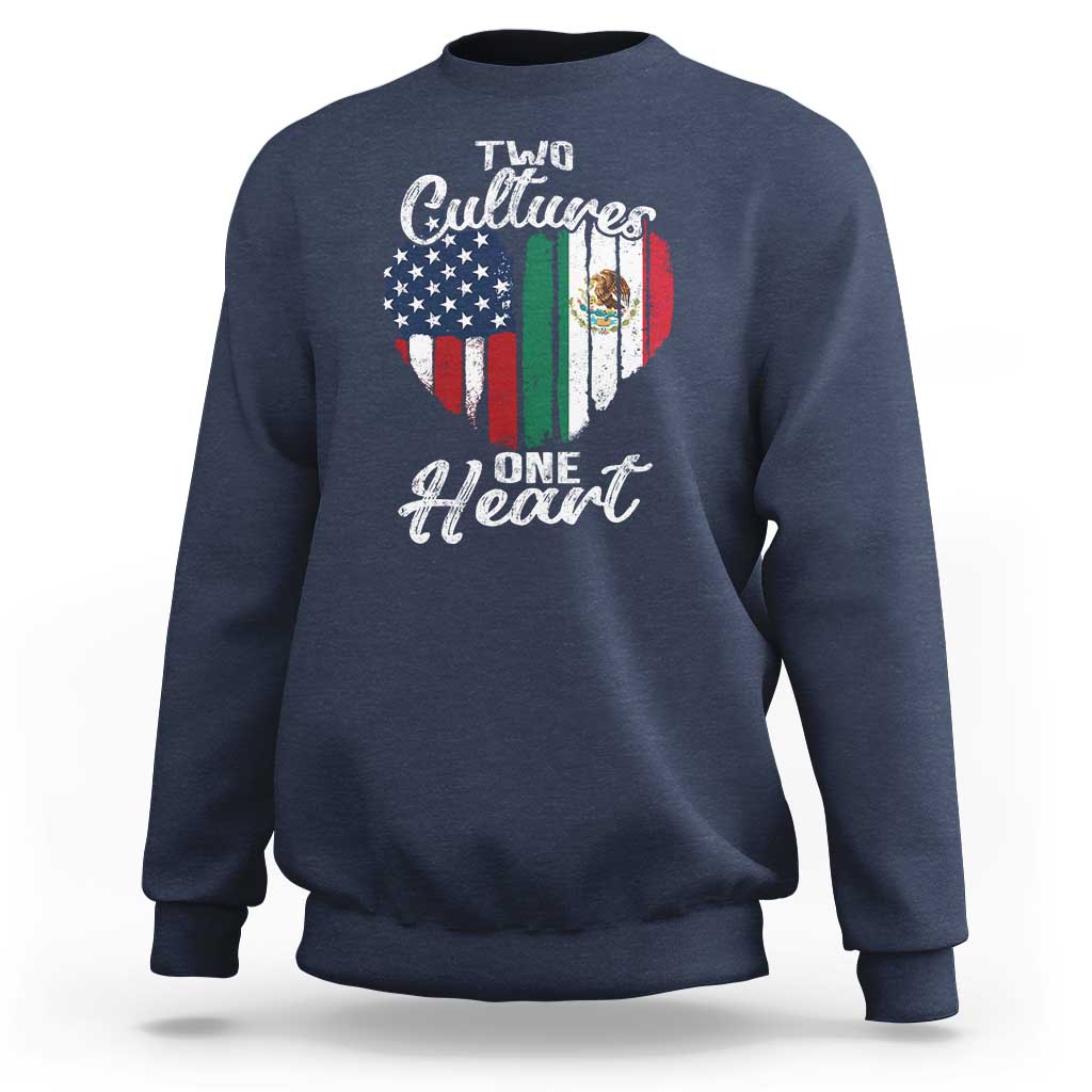 Mexican Roots Sweatshirt Mexican American Flag Two Cultures One Heart - Wonder Print Shop