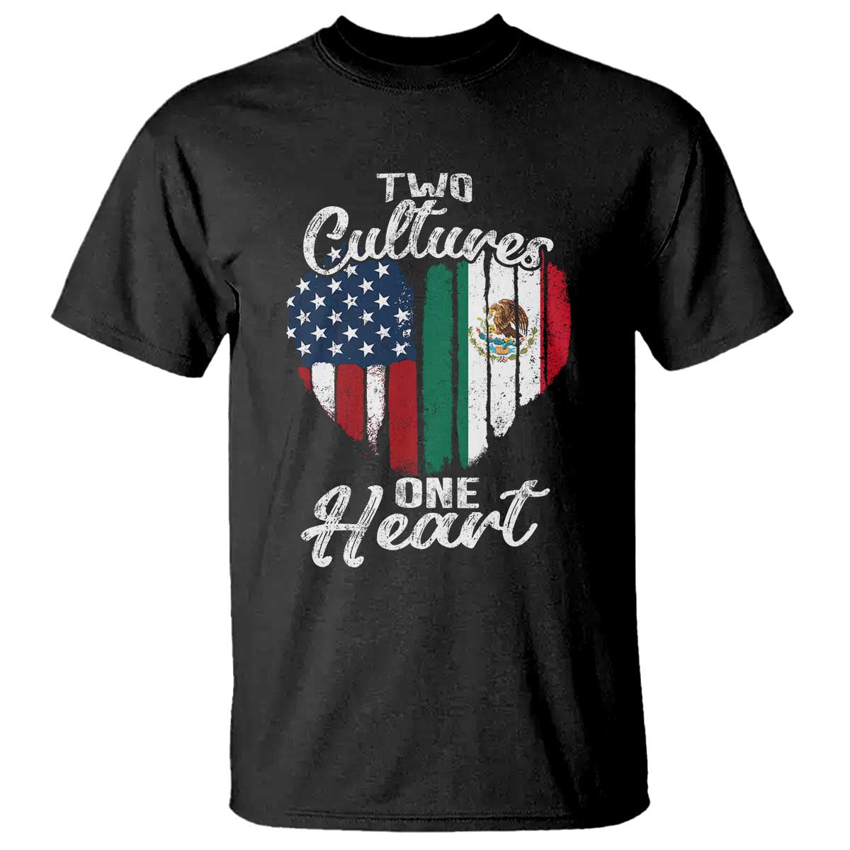 Mexican Roots T Shirt Mexican American Flag Two Cultures One Heart - Wonder Print Shop