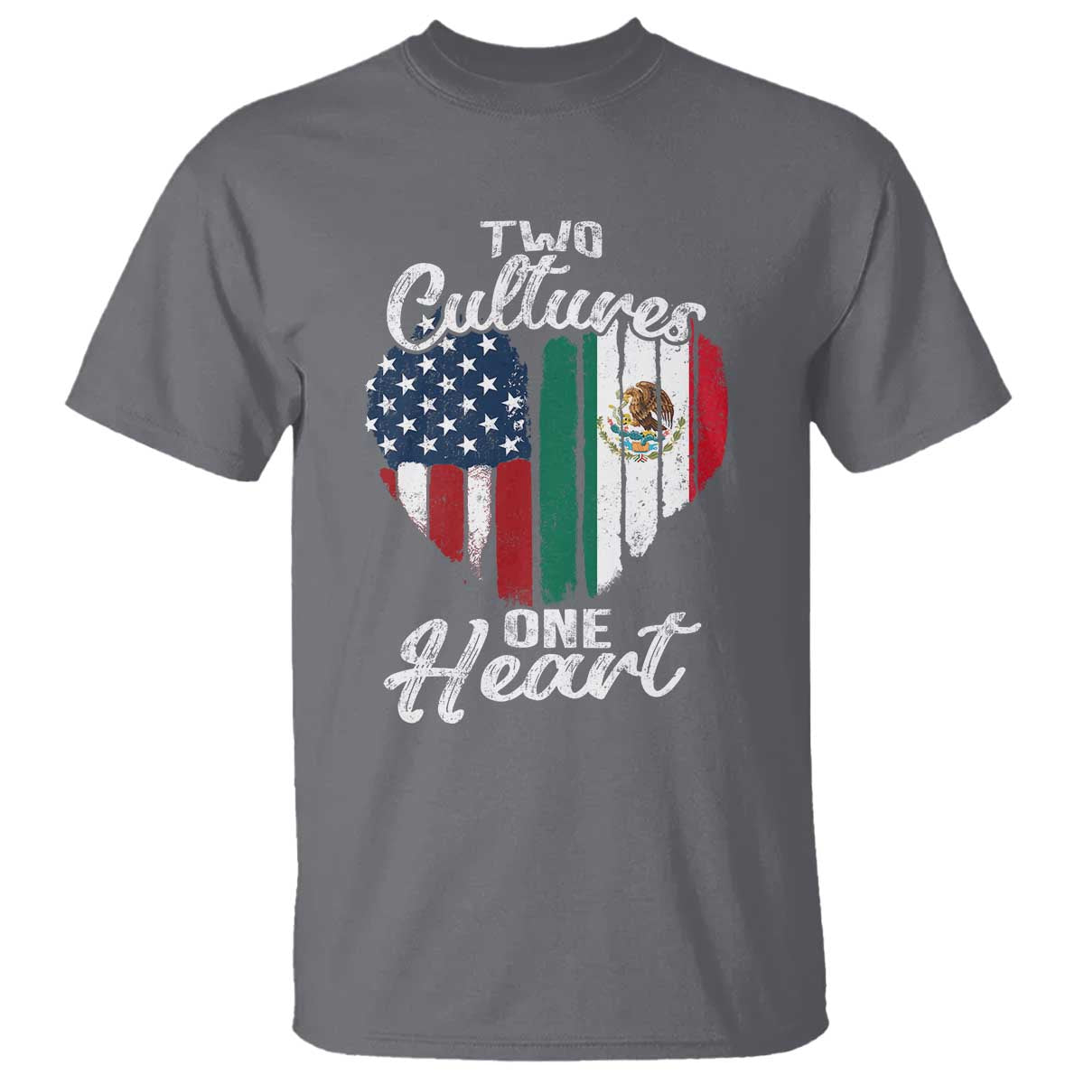 Mexican Roots T Shirt Mexican American Flag Two Cultures One Heart - Wonder Print Shop
